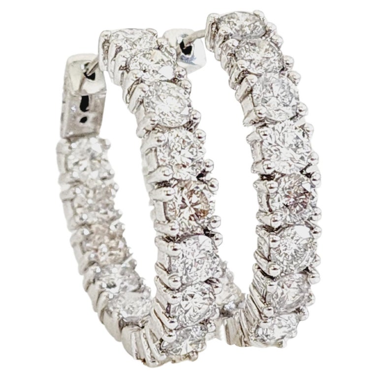 8.62 Carat Natural Diamond Oval Hoops Earrings 14 Karat White Gold