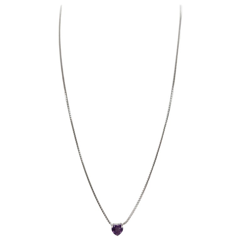 0.82 Carats Heart Shape Amethyst Necklace 14 Karat White Gold