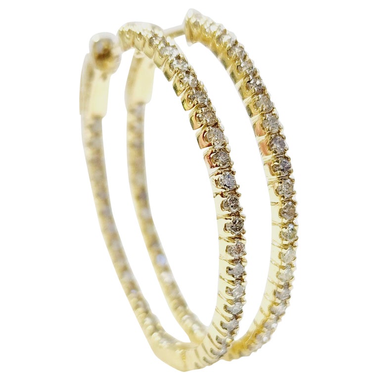 1.73 Carat Diamond Oval Hoops Earrings 14 Karat Yellow Gold
