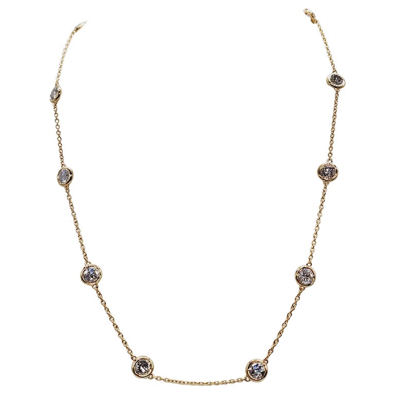 3.12 Carat Natural Diamond By The Yard Necklace 14 Karat Yellow Gold 16''
