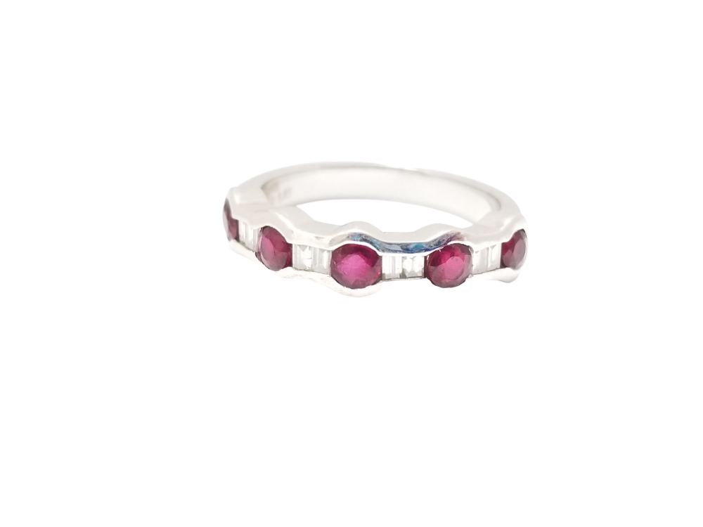 Ruby Natural Diamond Ring 18 Karat White Gold