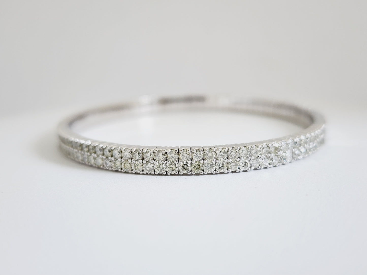 4.85 Carat Natural Diamond Double Row Flexible Bangle White Gold 14 Karat