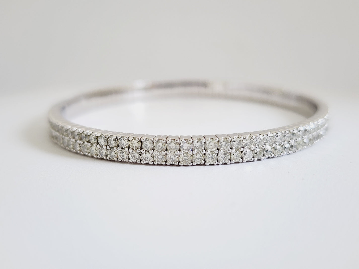 4.85 Carat Natural Diamond Double Row Flexible Bangle White Gold 14 Karat