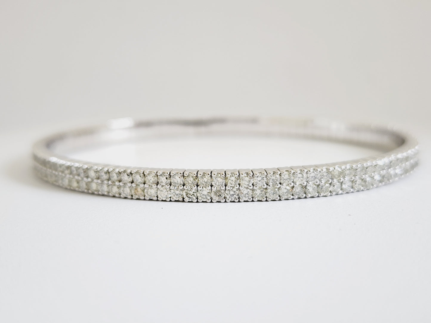 4.85 Carat Natural Diamond Double Row Flexible Bangle White Gold 14 Karat