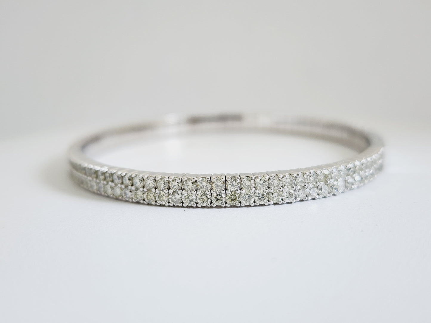 4.85 Carat Natural Diamond Double Row Flexible Bangle White Gold 14 Karat