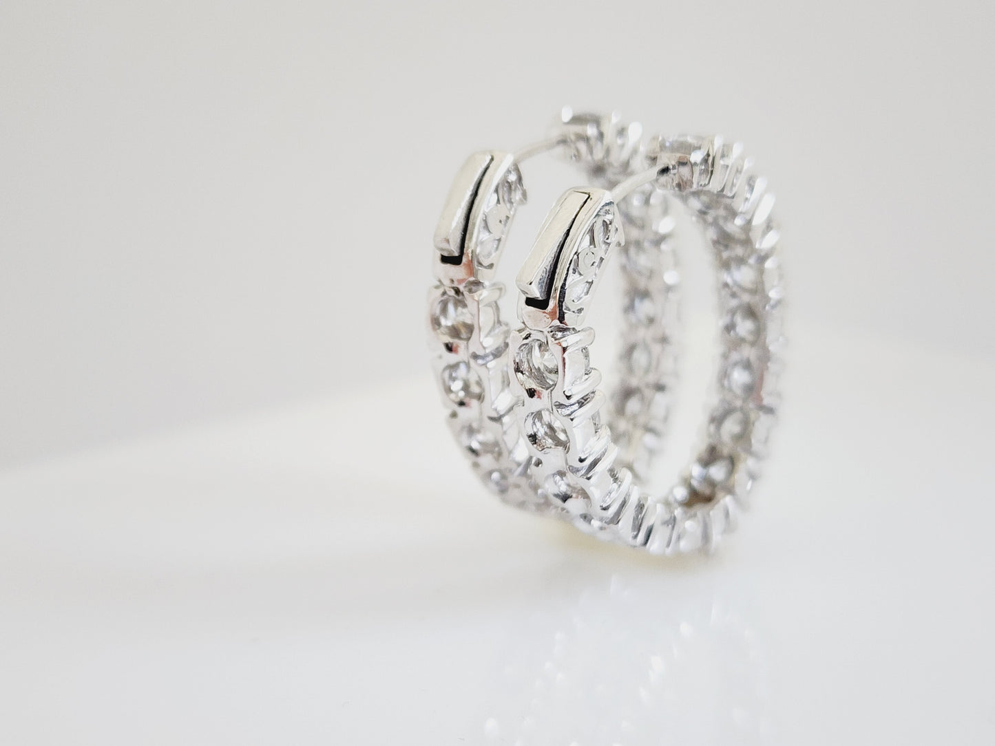 8.62 Carat Natural Diamond Oval Hoops Earrings 14 Karat White Gold