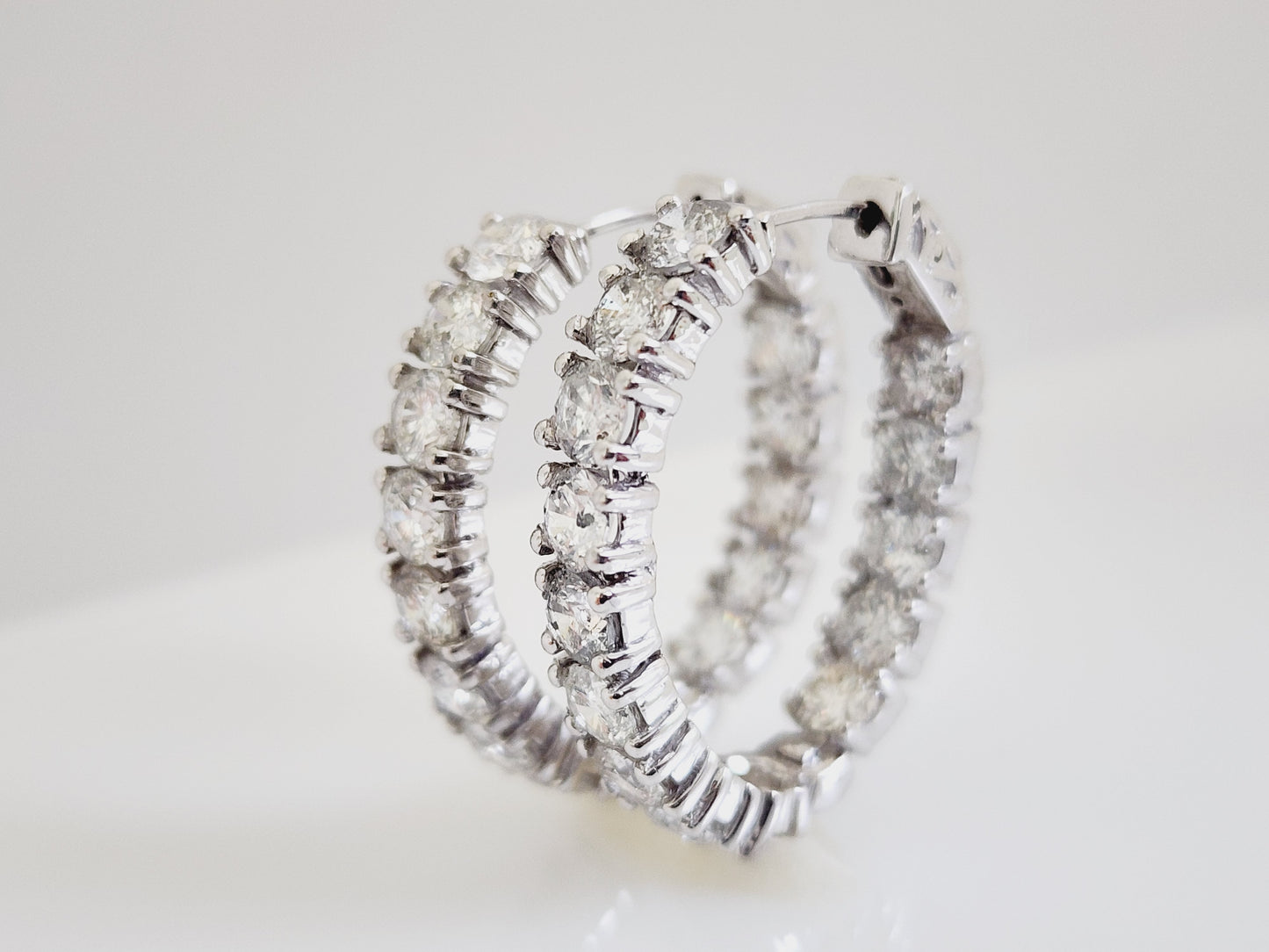8.62 Carat Natural Diamond Oval Hoops Earrings 14 Karat White Gold