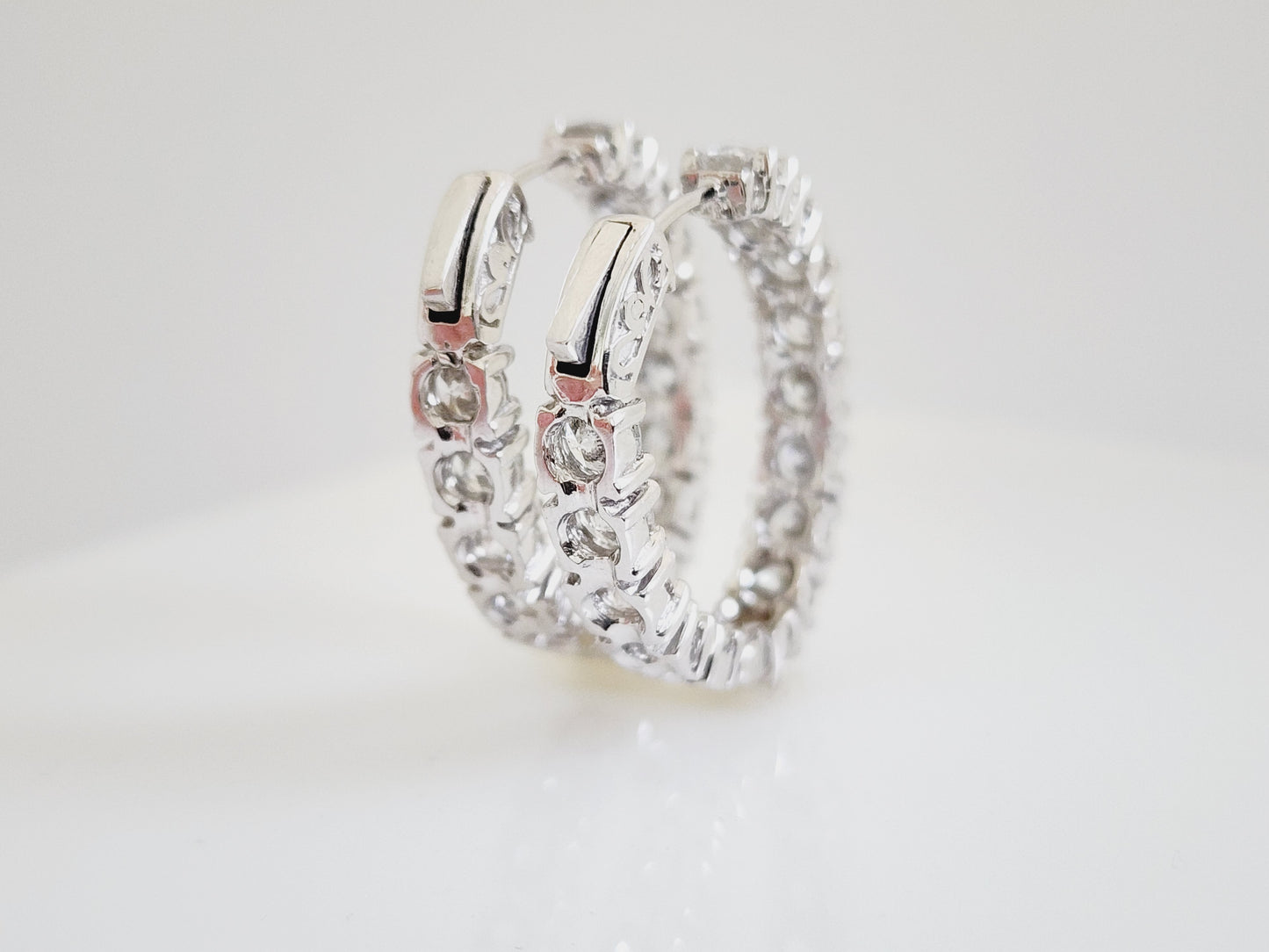 8.62 Carat Natural Diamond Oval Hoops Earrings 14 Karat White Gold