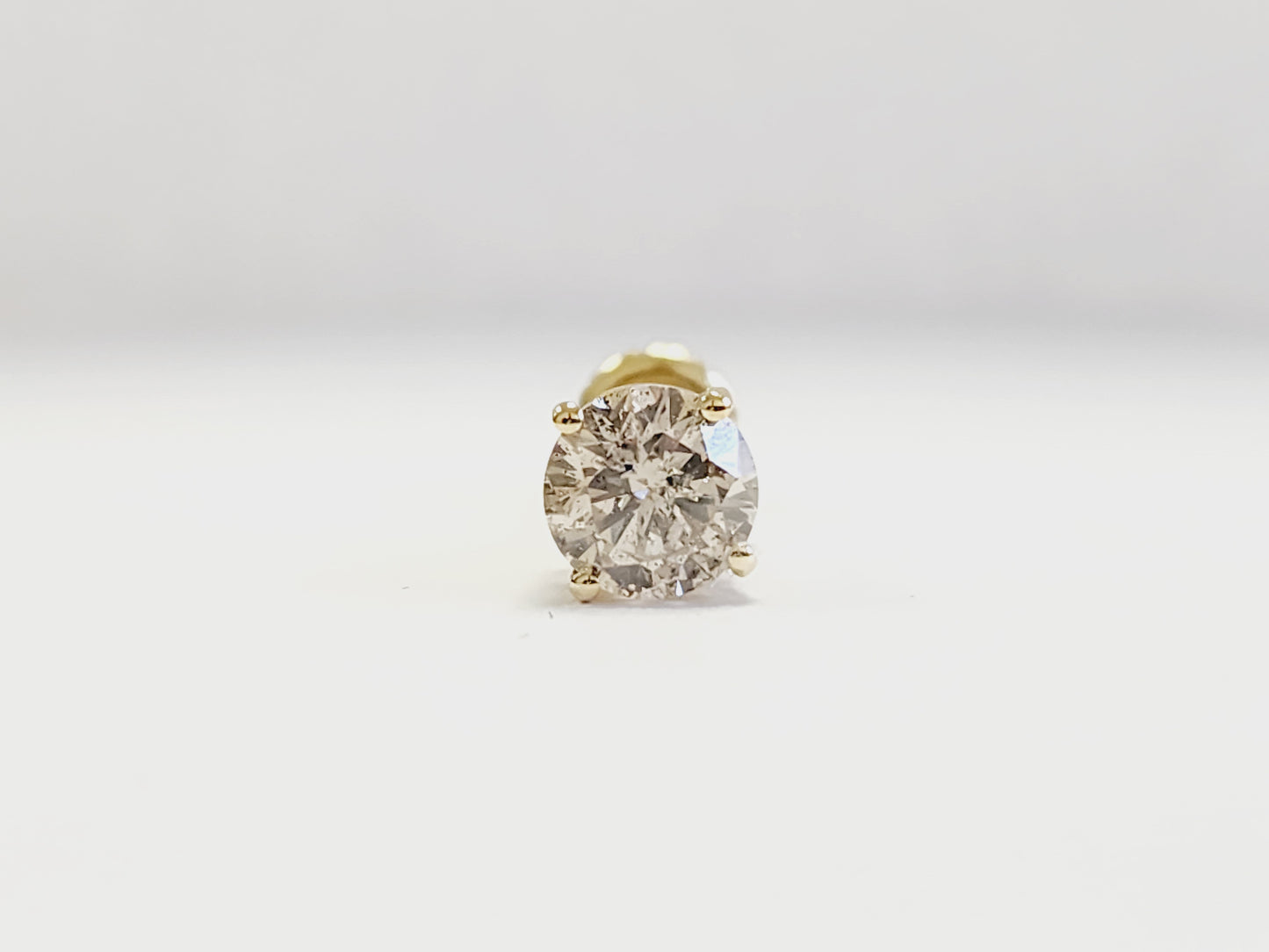 0.88 Carat Natural Diamond Round Stud Yellow Gold 14 Karat