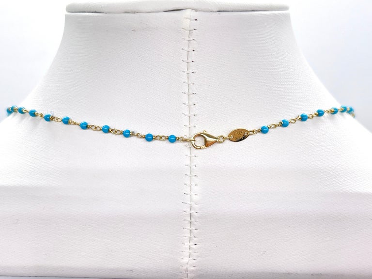 1 Carat Beaded Natural Turquoise Necklace in 14K Yellow Gold