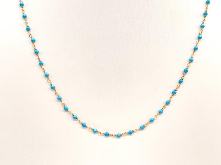1 Carat Beaded Natural Turquoise Necklace in 14K Yellow Gold