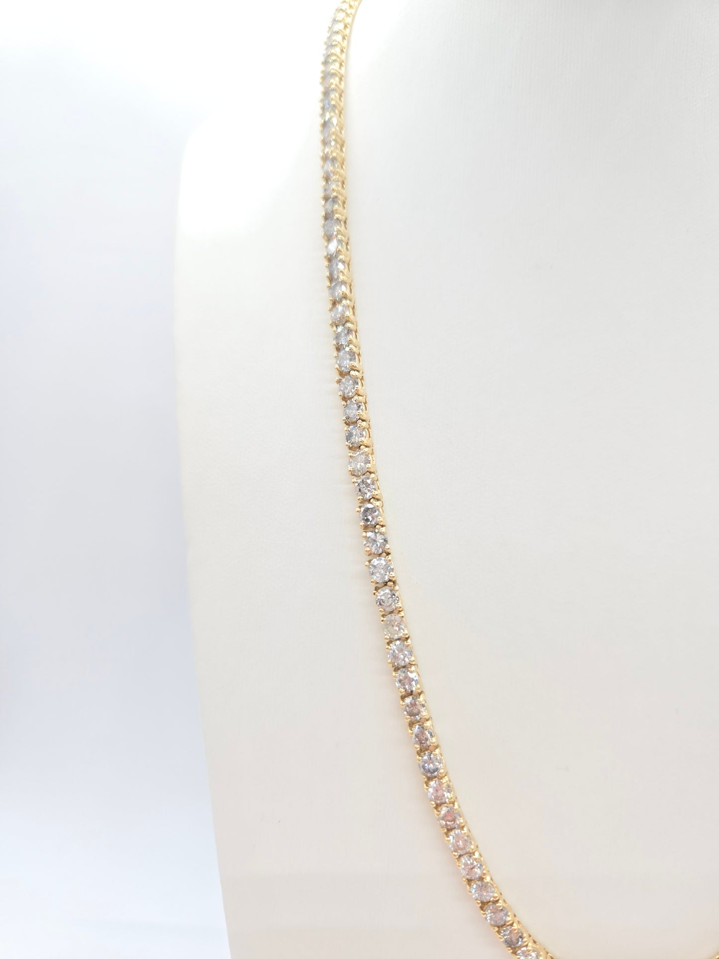 22.75 Carat Natural Diamond Tennis Necklace in 14K Yellow Gold 20"