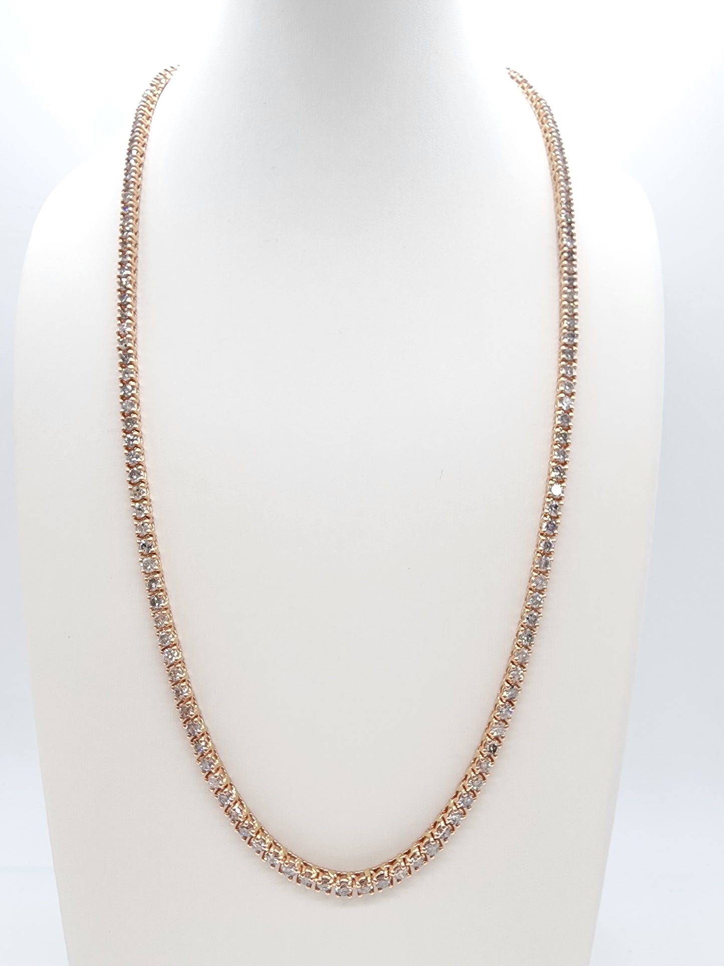 14.88 Carat Round Brilliant Cut Diamond Tennis Necklace 14 Karat Rose Gold