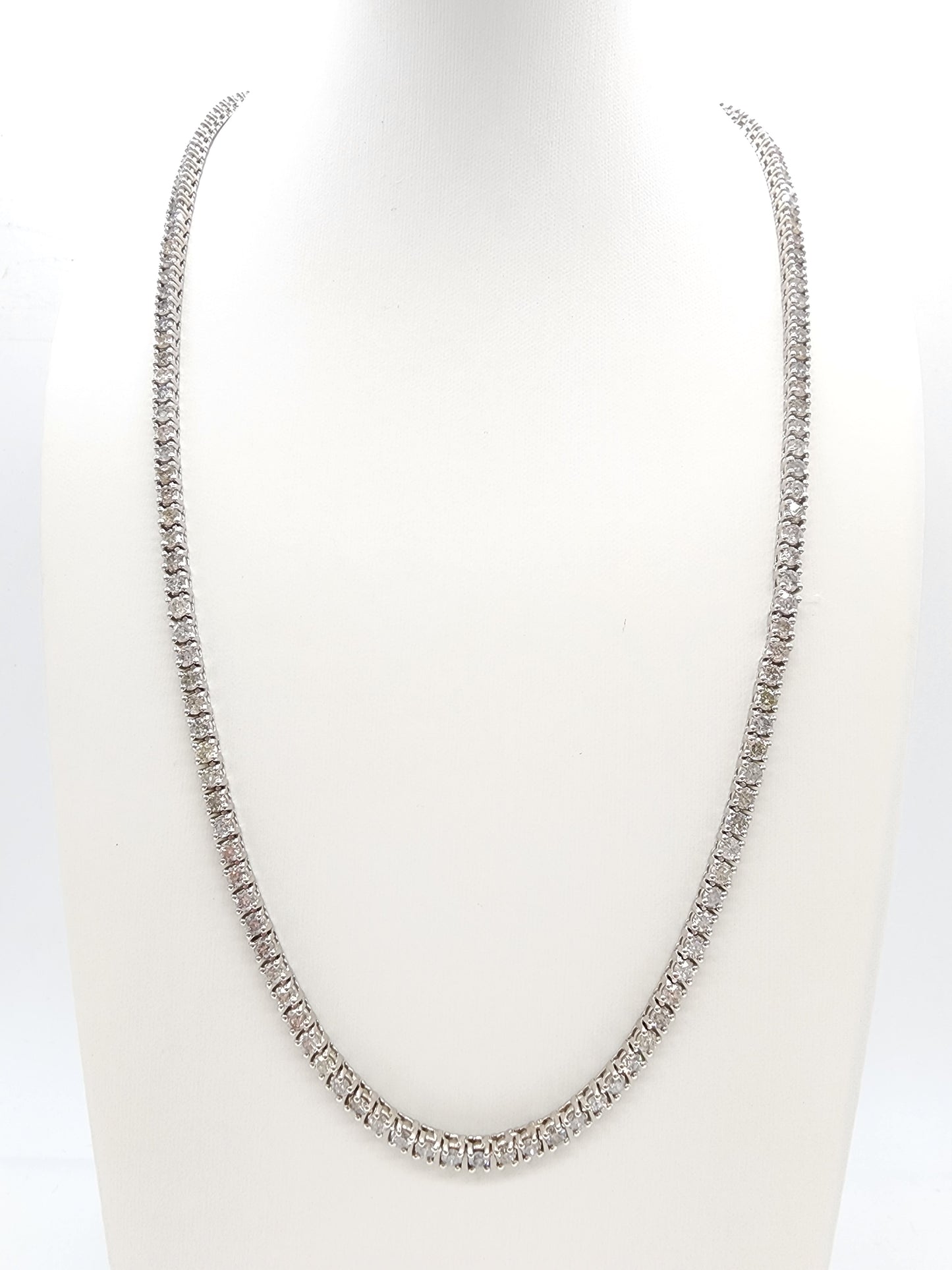 15.65 Carat Round Brilliant Cut Diamond Tennis Necklace 14 Karat White Gold 22''