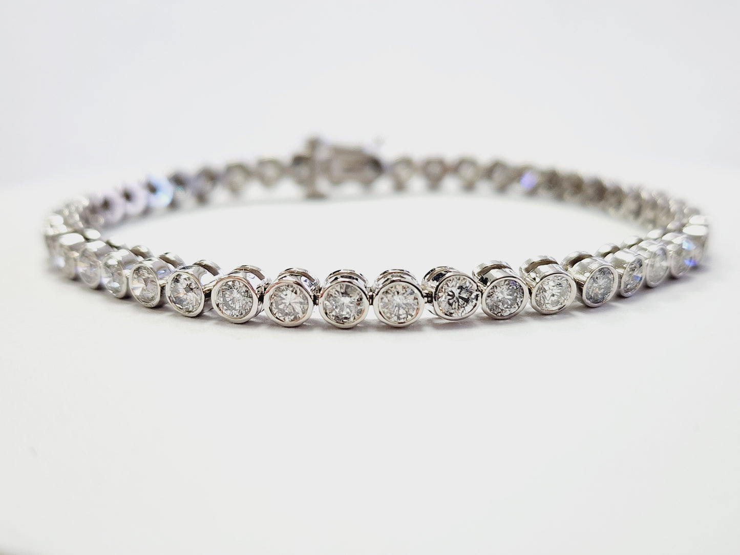 5.45 Carats Natural Diamond Round Bezel Tube Tennis Bracelet in 14K White Gold