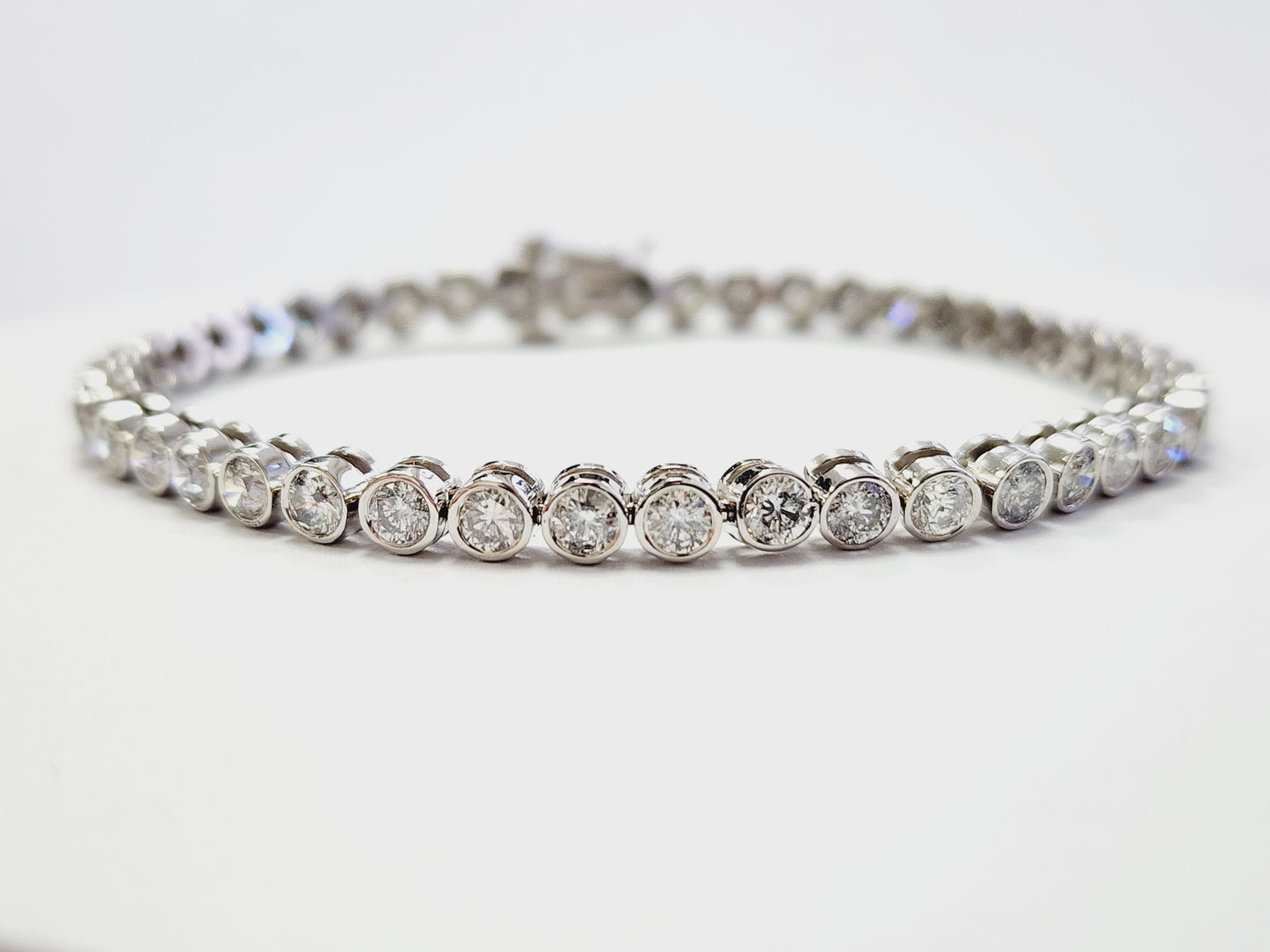 5.45 Carats Natural Diamond Round Bezel Tube Tennis Bracelet in 14K White Gold
