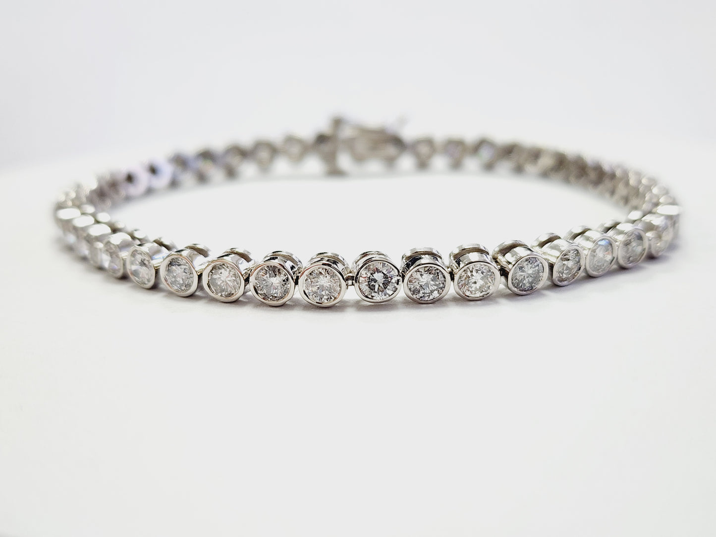 5.45 Carats Natural Diamond Round Bezel Tube Tennis Bracelet in 14K White Gold