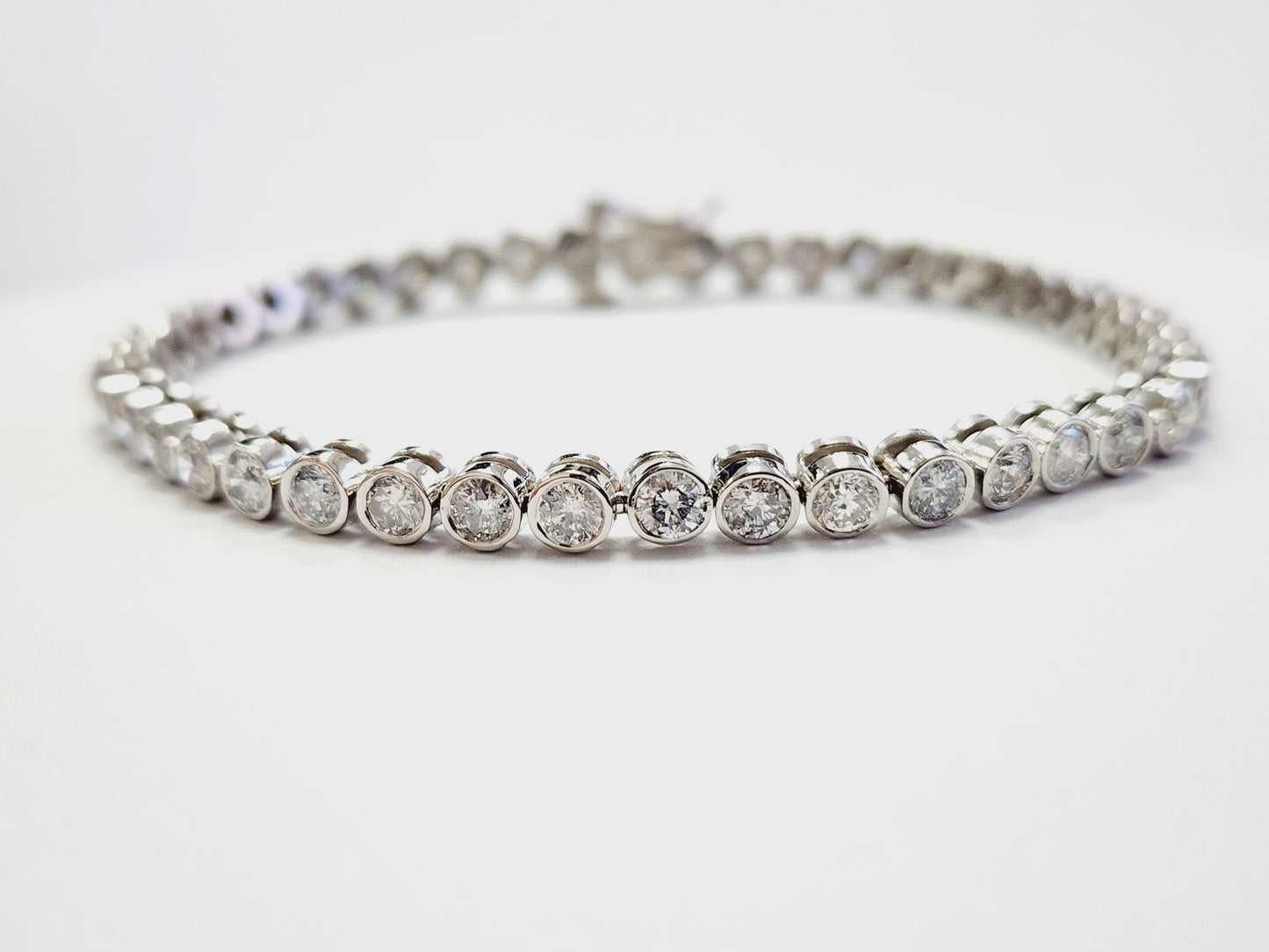 5.45 Carats Natural Diamond Round Bezel Tube Tennis Bracelet in 14K White Gold