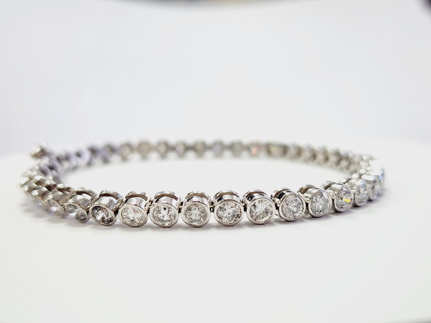 5.45 Carats Natural Diamond Round Bezel Tube Tennis Bracelet in 14K White Gold