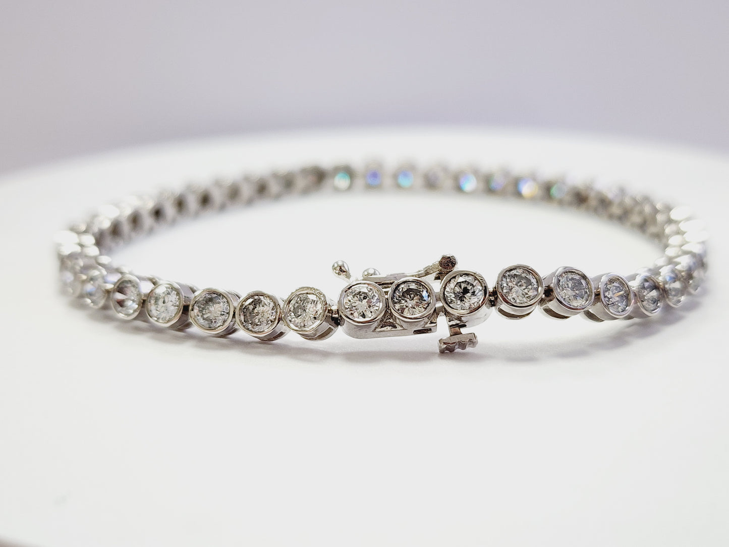 5.45 Carats Natural Diamond Round Bezel Tube Tennis Bracelet in 14K White Gold