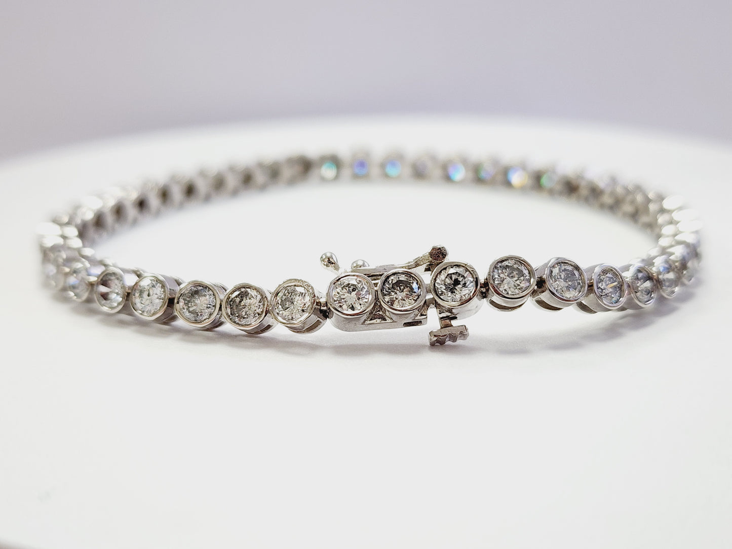 5.45 Carats Natural Diamond Round Bezel Tube Tennis Bracelet in 14K White Gold