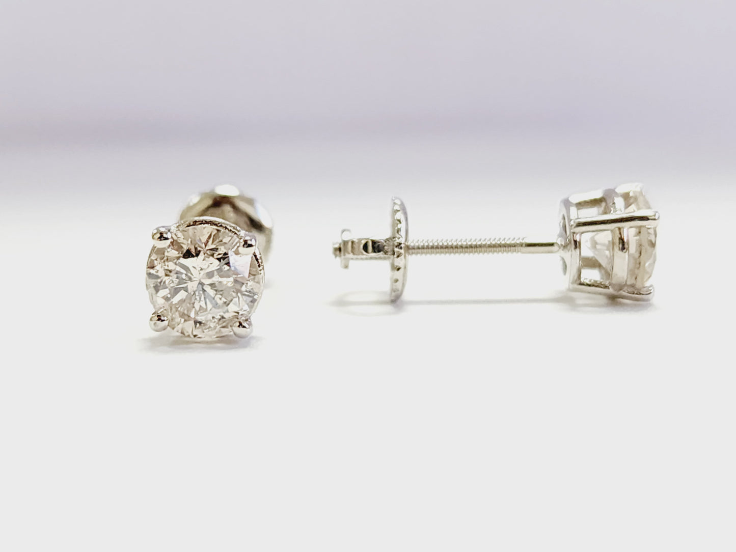 1.38 Carat Pair of Natural Brilliant Diamond Round Studs White Gold 14 Karat