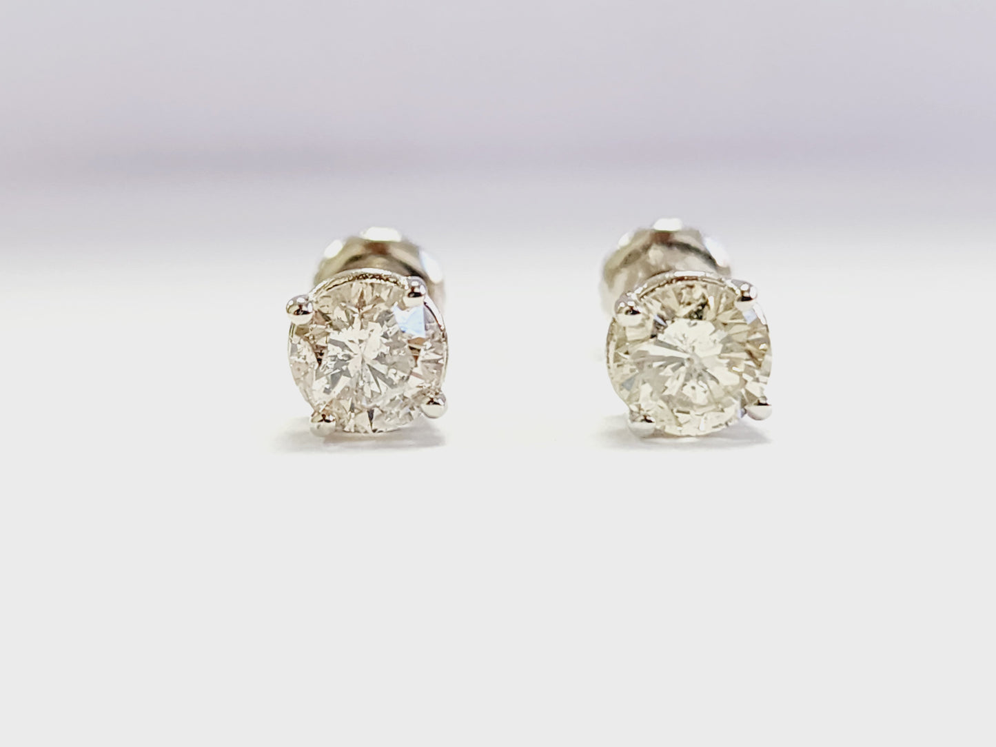 1.38 Carat Pair of Natural Brilliant Diamond Round Studs White Gold 14 Karat