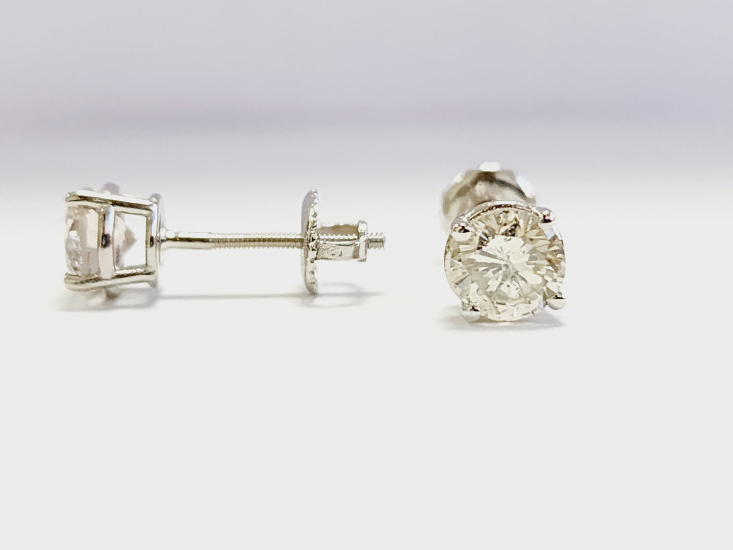 1.38 Carat Pair of Natural Brilliant Diamond Round Studs White Gold 14 Karat
