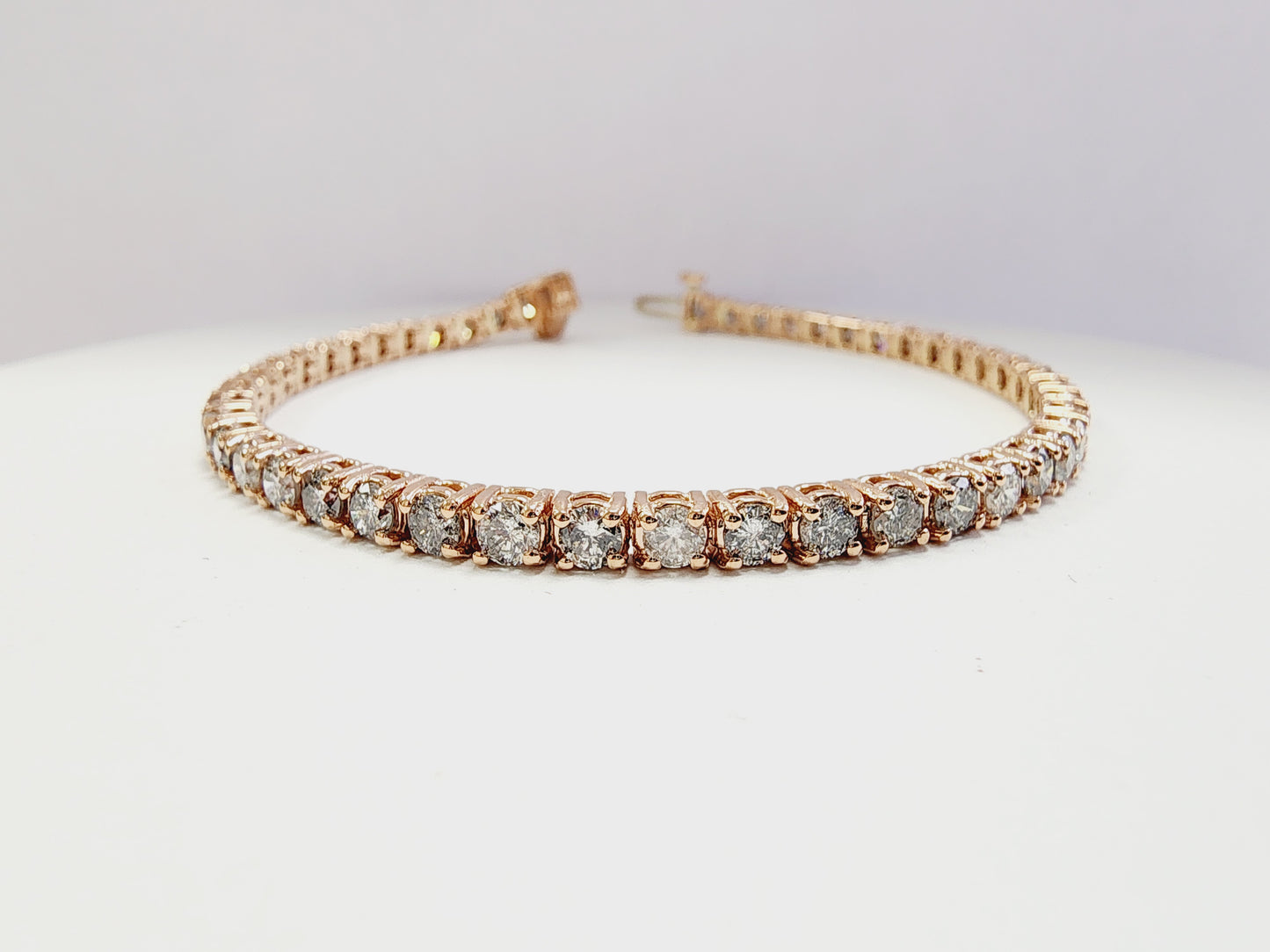 5.70 Carat Round Brilliant Natural Diamond Tennis Bracelet 14 Karat Rose Gold