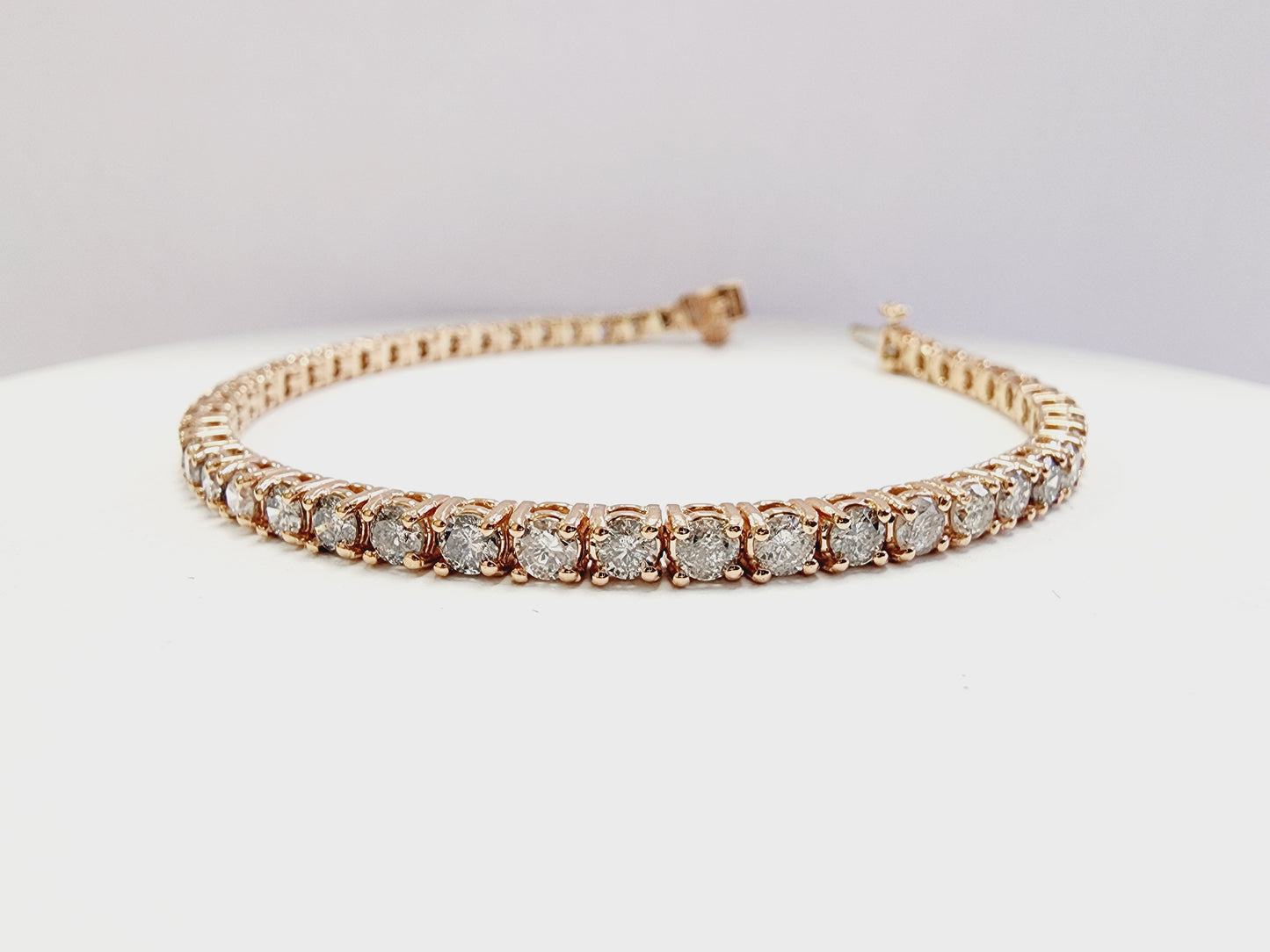 5.70 Carat Round Brilliant Natural Diamond Tennis Bracelet 14 Karat Rose Gold