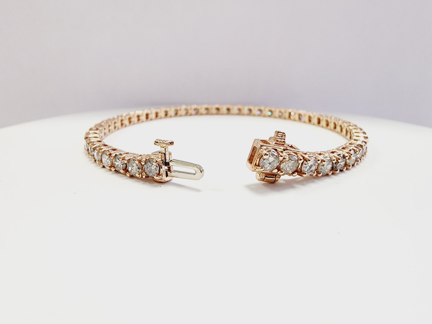 5.70 Carat Round Brilliant Natural Diamond Tennis Bracelet 14 Karat Rose Gold
