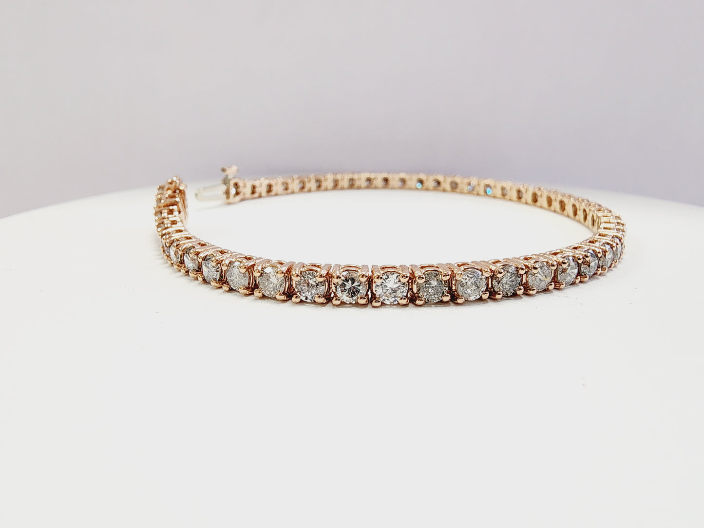 5.70 Carat Round Brilliant Natural Diamond Tennis Bracelet 14 Karat Rose Gold