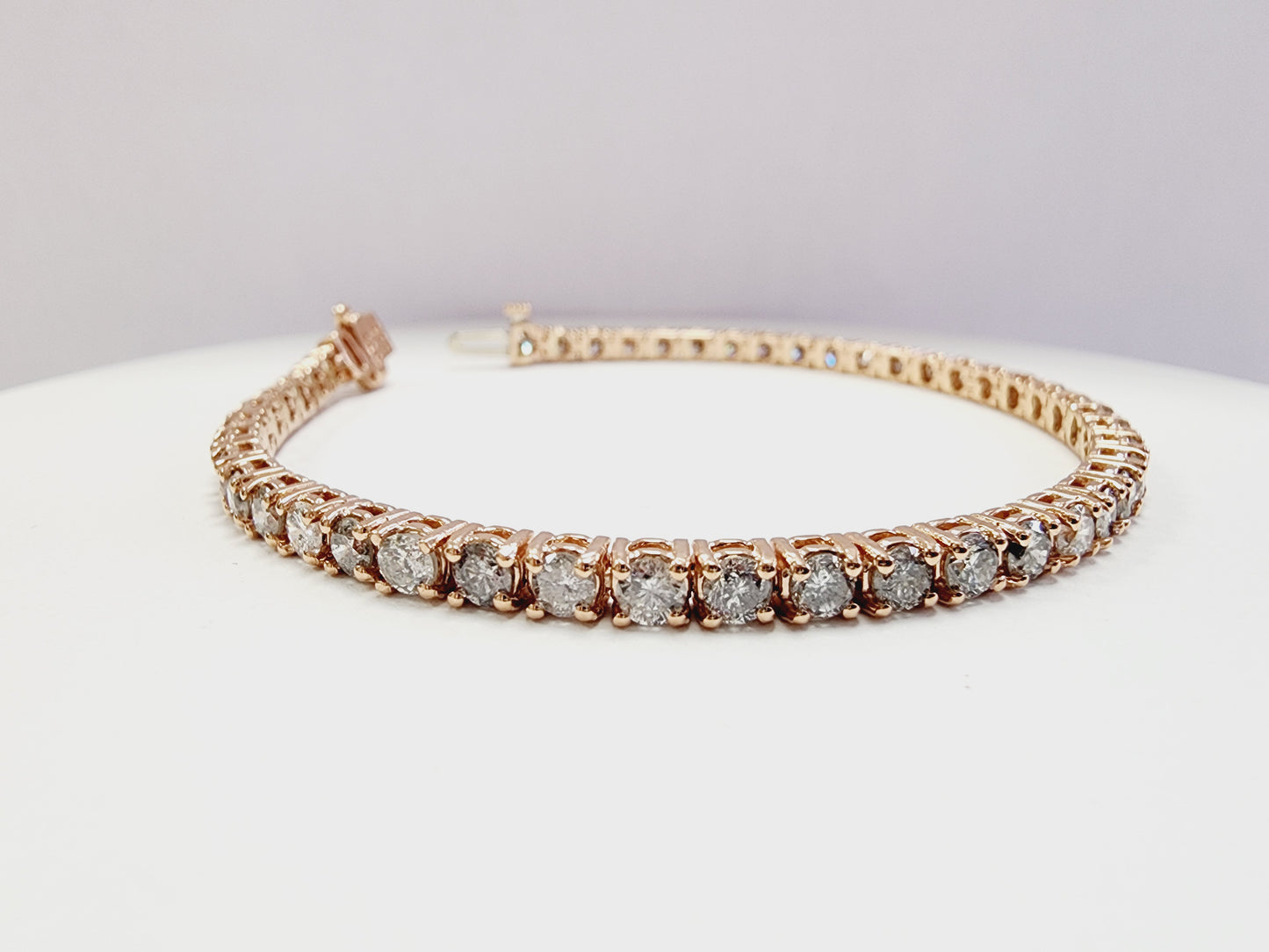 5.70 Carat Round Brilliant Natural Diamond Tennis Bracelet 14 Karat Rose Gold