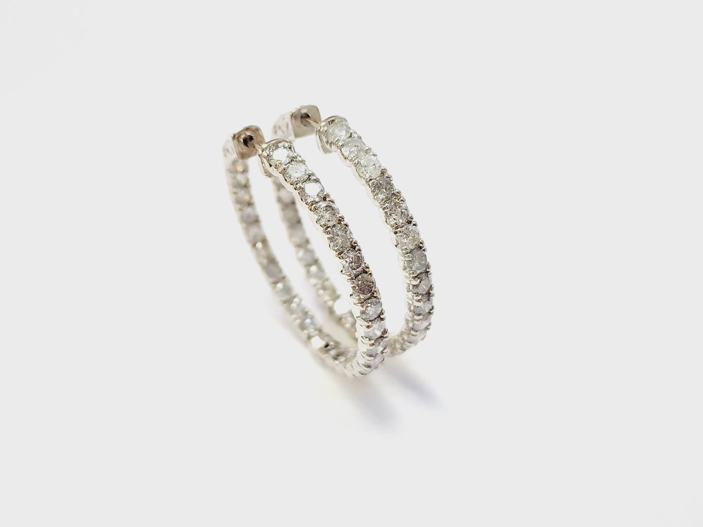 5.50 Carat Diamond Hoops Earrings 14 Karat White Gold
