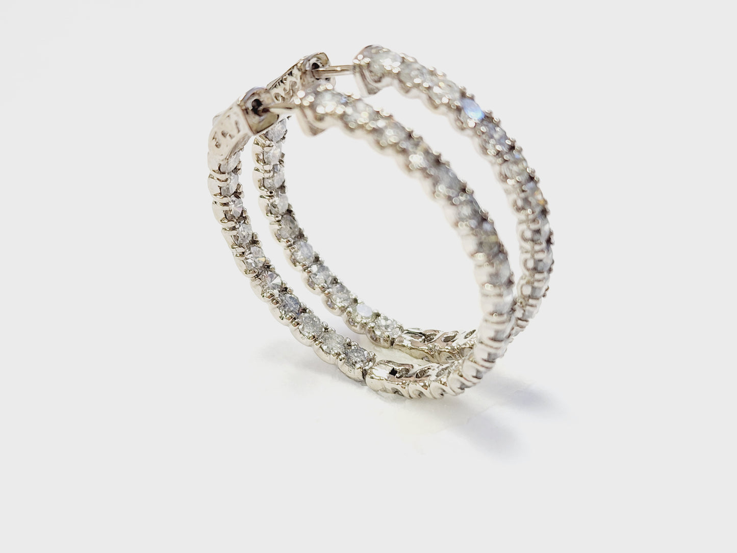 5.50 Carat Diamond Hoops Earrings 14 Karat White Gold