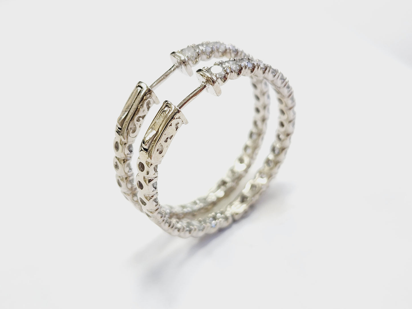 5.50 Carat Diamond Hoops Earrings 14 Karat White Gold