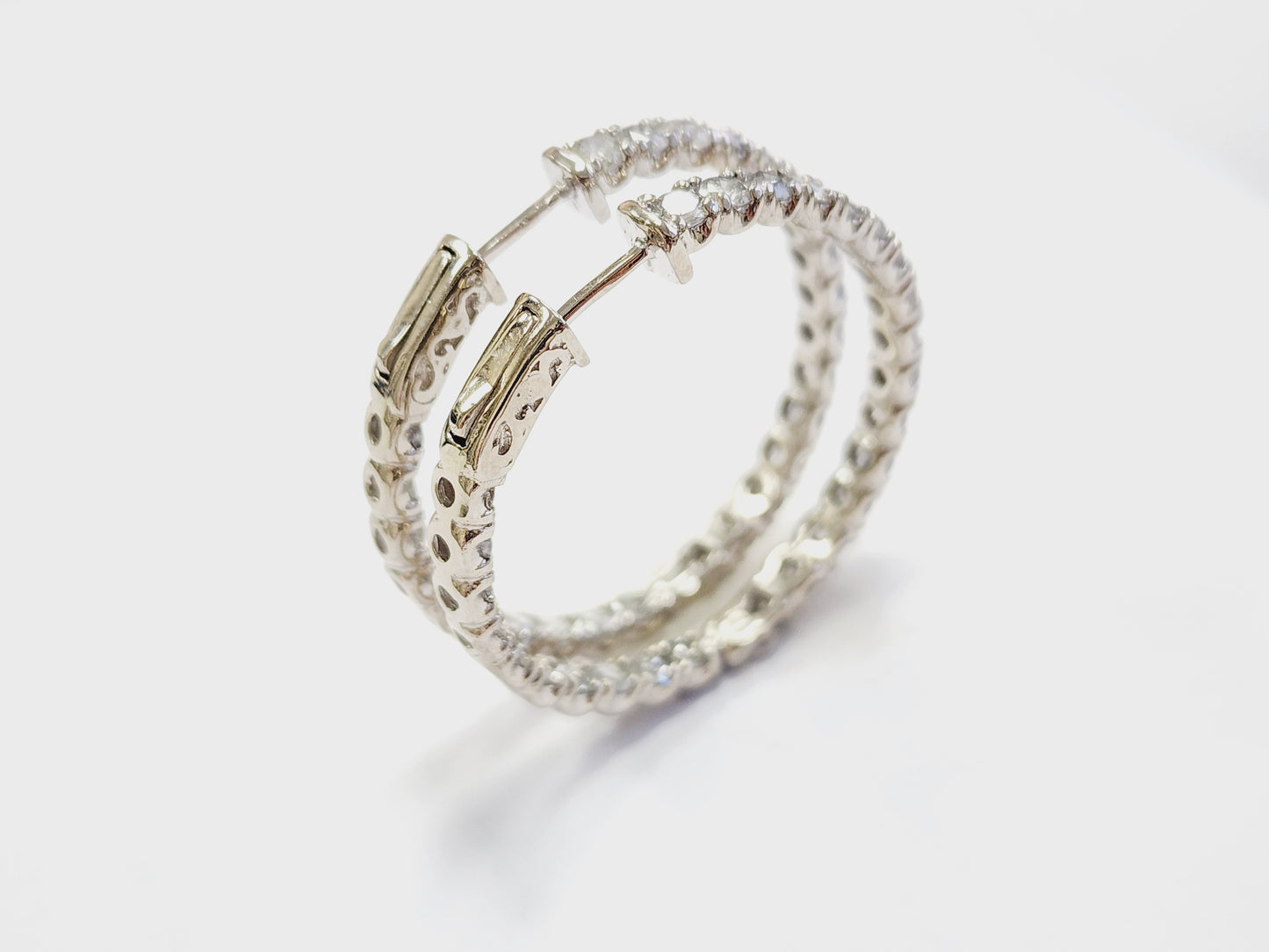 5.50 Carat Diamond Hoops Earrings 14 Karat White Gold