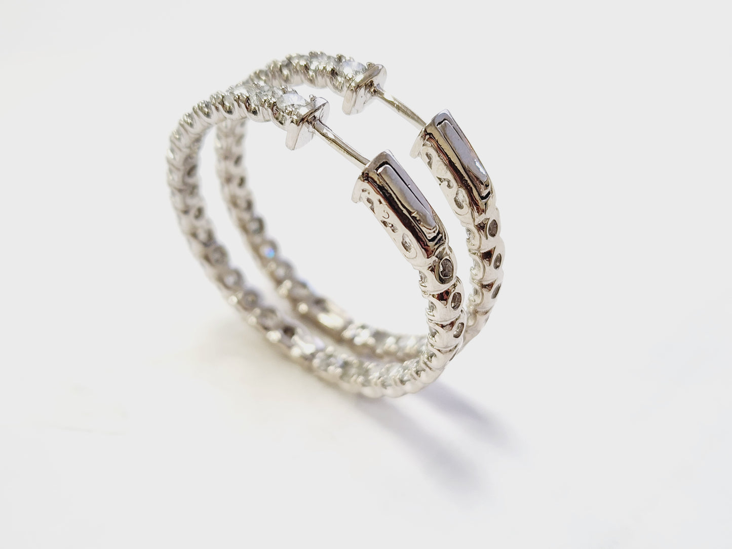 5.50 Carat Diamond Hoops Earrings 14 Karat White Gold