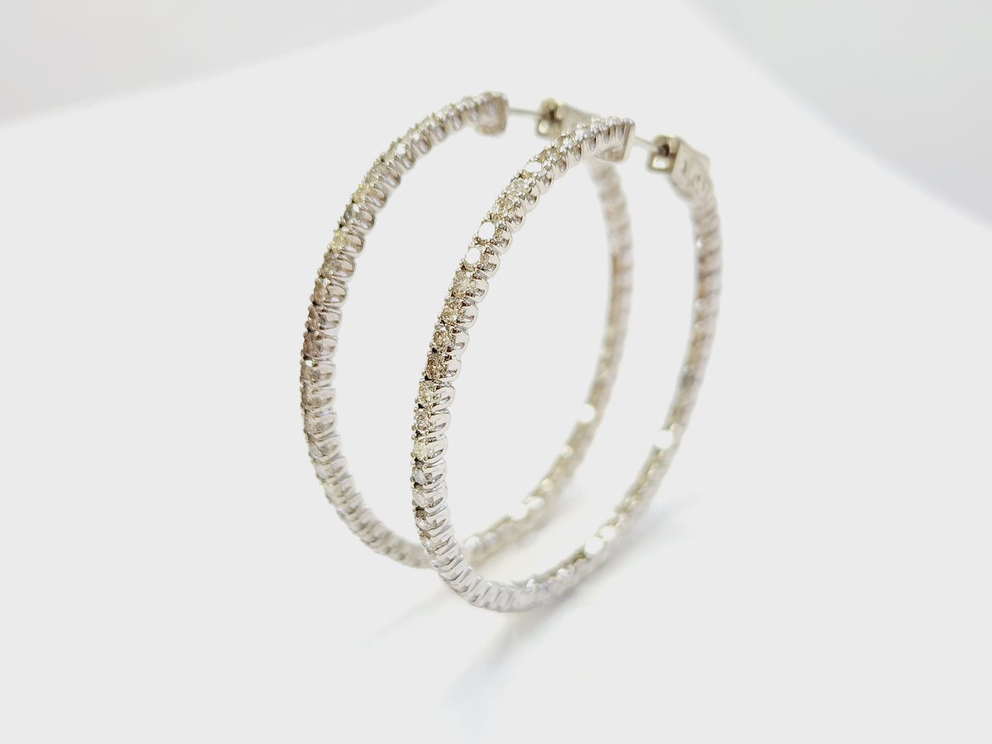 3.50 Carat Diamond Hoops Earrings 14 Karat White Gold