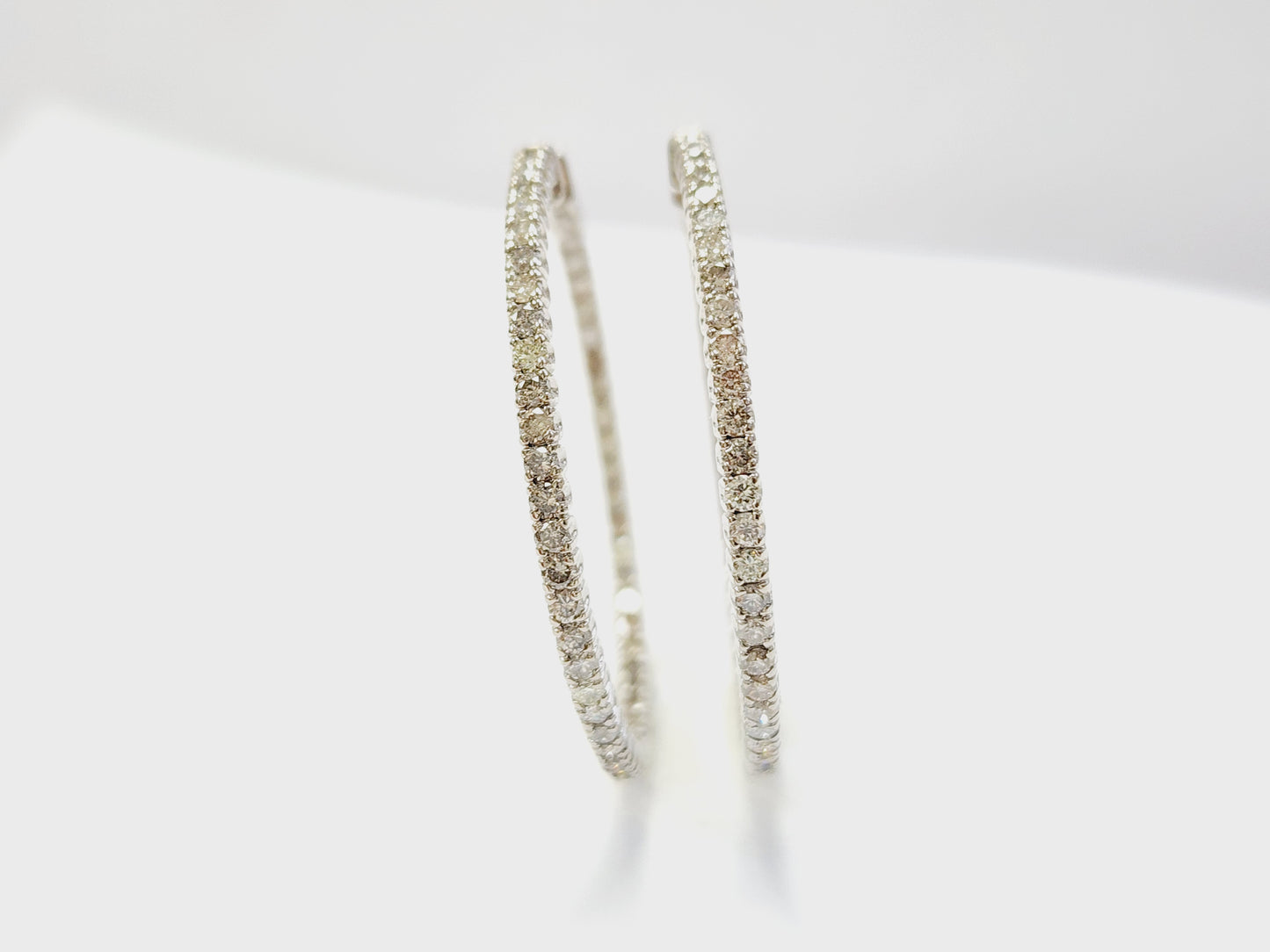 3.50 Carat Diamond Hoops Earrings 14 Karat White Gold