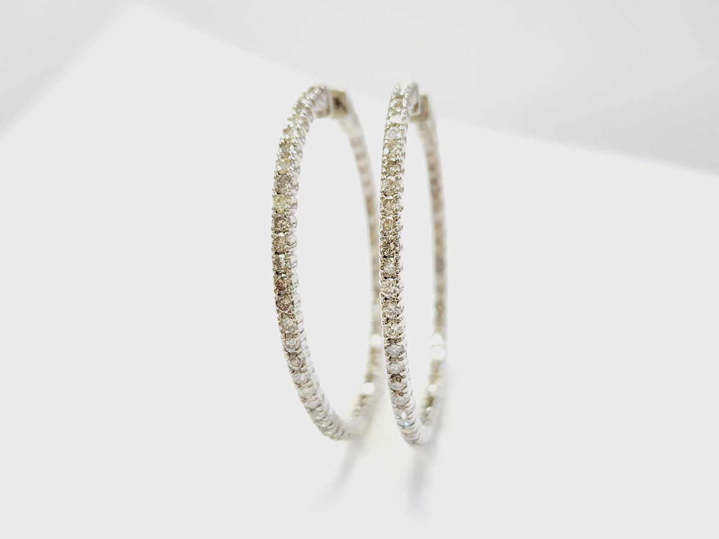 3.50 Carat Diamond Hoops Earrings 14 Karat White Gold