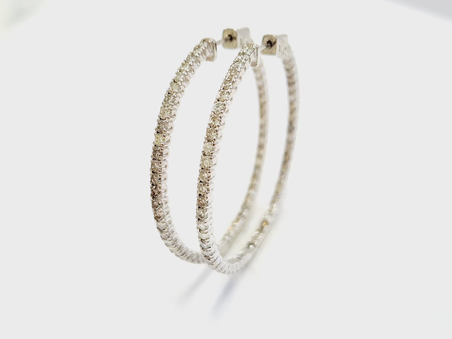 3.50 Carat Diamond Hoops Earrings 14 Karat White Gold