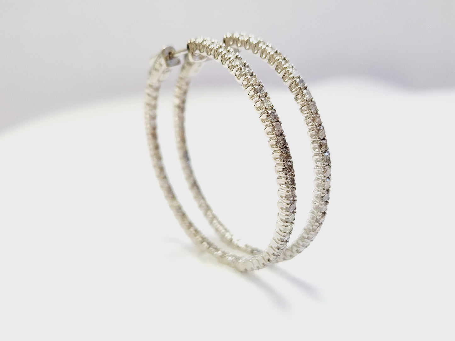 3.50 Carat Diamond Hoops Earrings 14 Karat White Gold