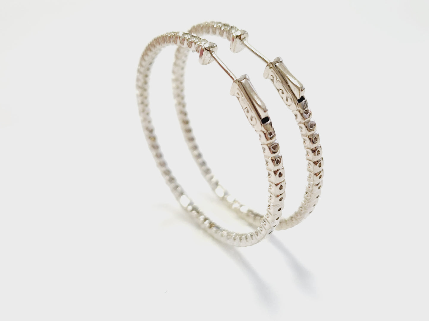 3.50 Carat Diamond Hoops Earrings 14 Karat White Gold