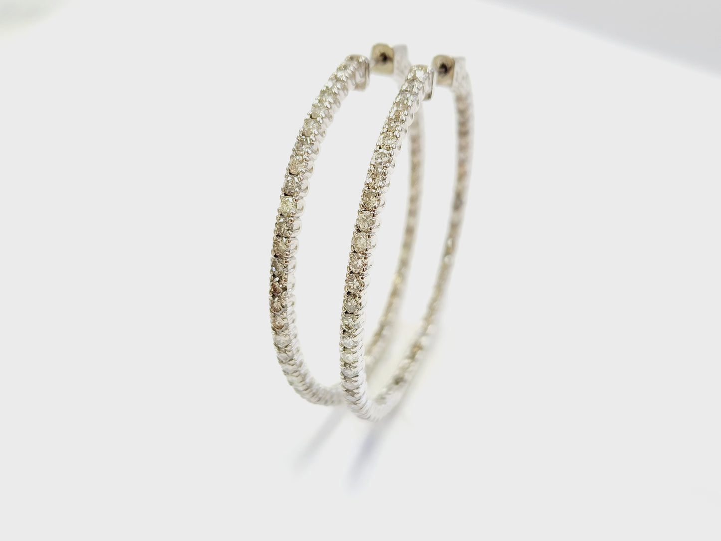 3.50 Carat Diamond Hoops Earrings 14 Karat White Gold