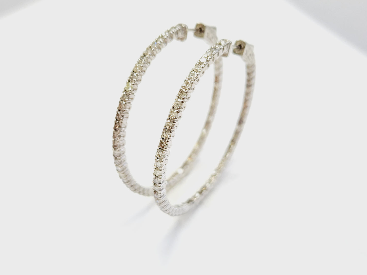 3.50 Carat Diamond Hoops Earrings 14 Karat White Gold