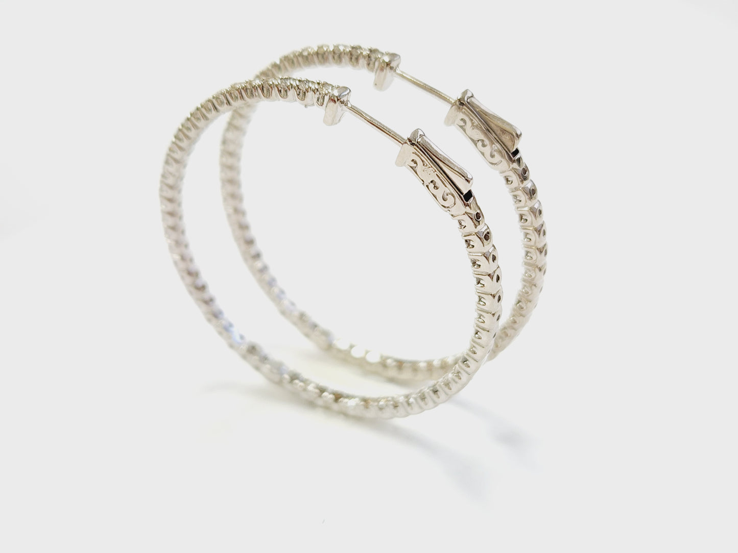 3.50 Carat Diamond Hoops Earrings 14 Karat White Gold