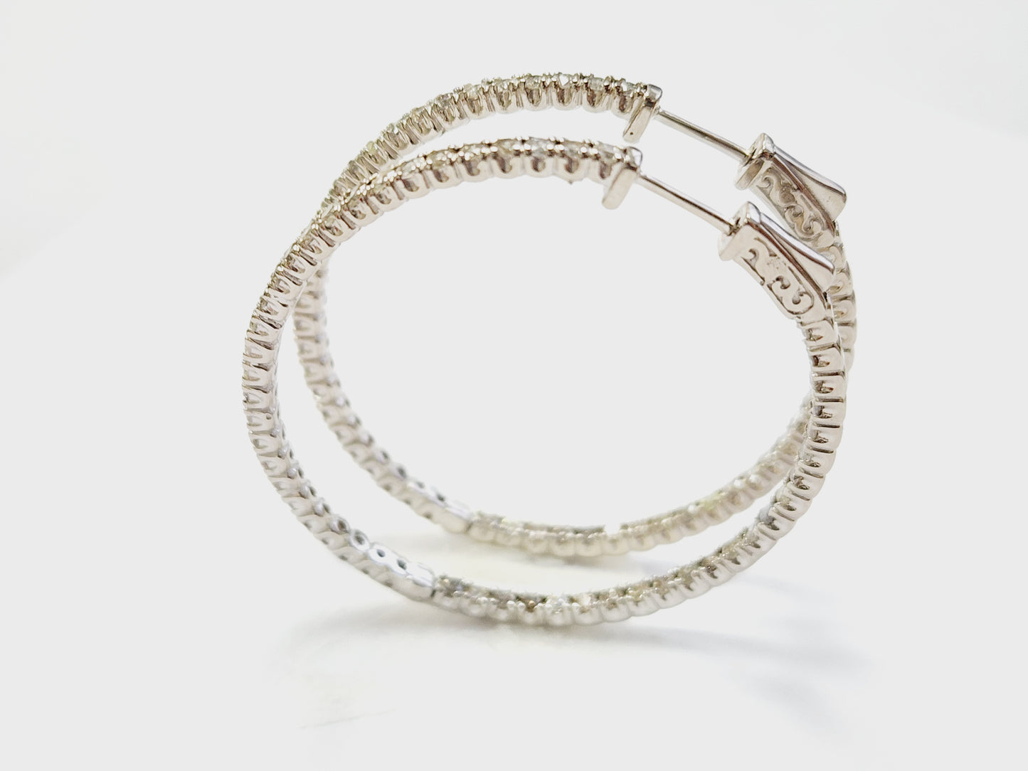 3.50 Carat Diamond Hoops Earrings 14 Karat White Gold