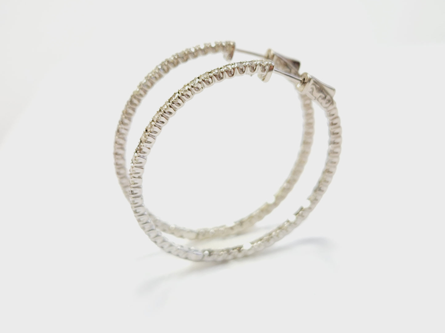 3.50 Carat Diamond Hoops Earrings 14 Karat White Gold