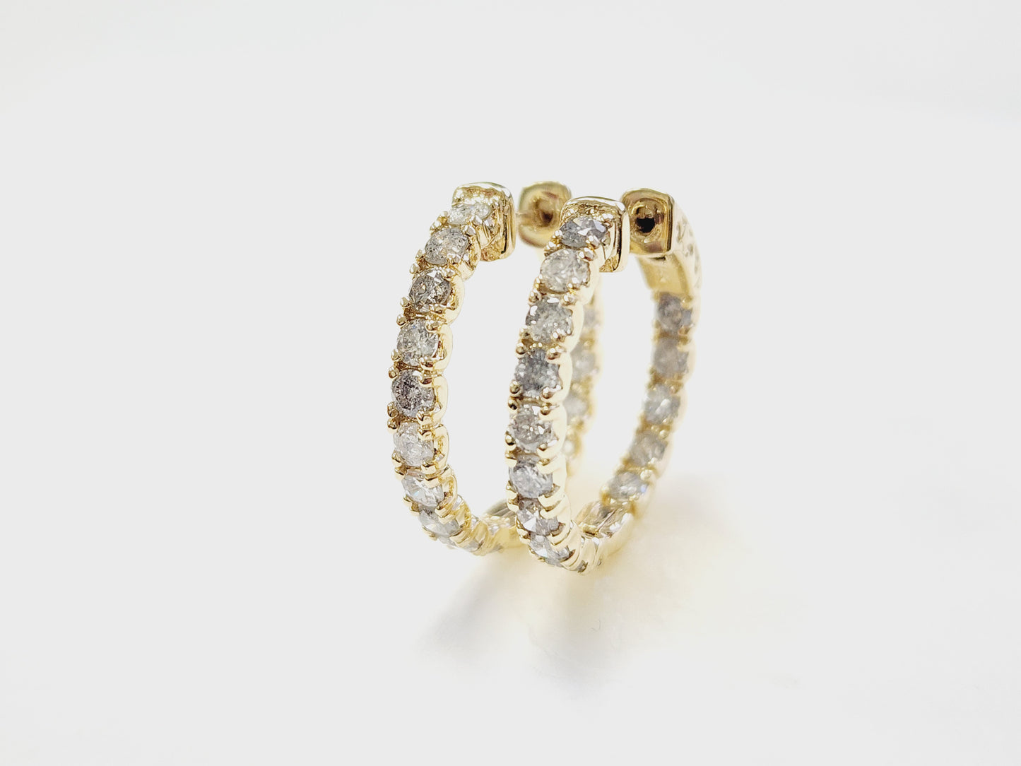 3.03 Carat Diamond Hoops Earrings 14 Karat Yellow Gold